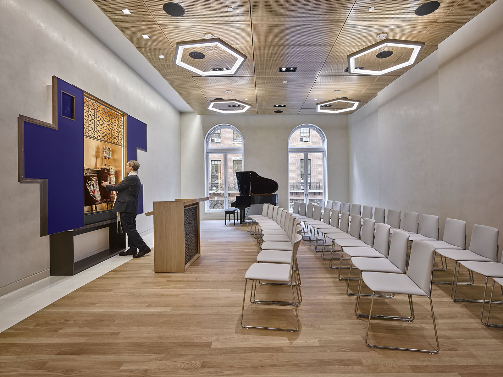 Second floor chapel & event space with custom designed ark & reading table