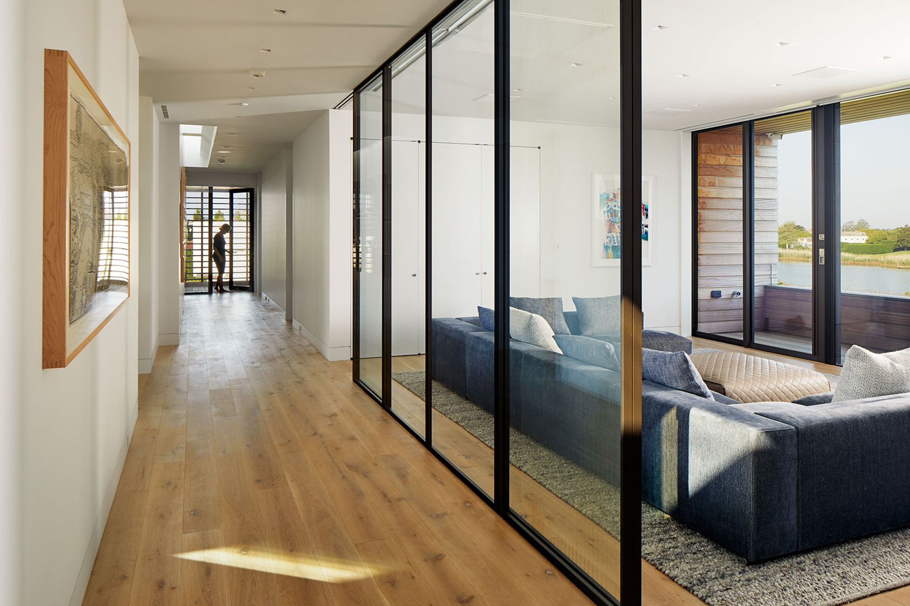 Bridgehampton House upstairs hallway and media room