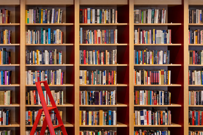 Photograph of bookshelves at the Harry Frank Guggenheim Foundation Offices designed by MBB Architects
