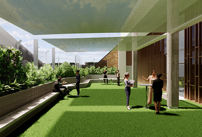Rendering of future roof terrace at Congregation Rodeph Sholom designed by MBB Architects