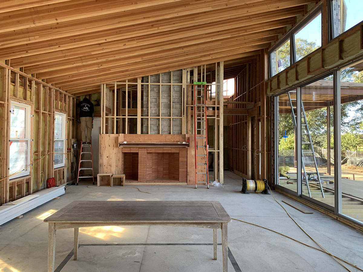 View of the future living room, currently in construction, of Sagaponack House designed by MBB Architects