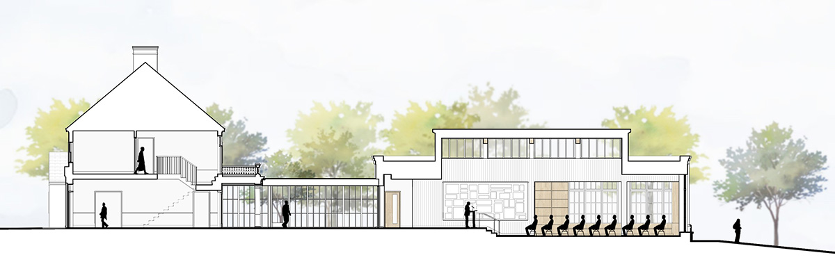 Section view of the expanded Center for Politics at University of Virginia designed by MBB Architects