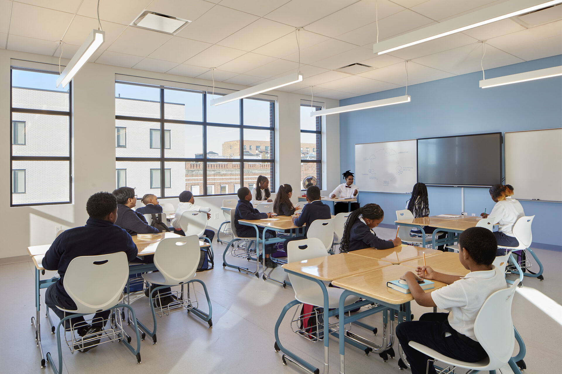 Photo of daylit classroom at Flatbush Ascend Middle School, designed by MBB Architects