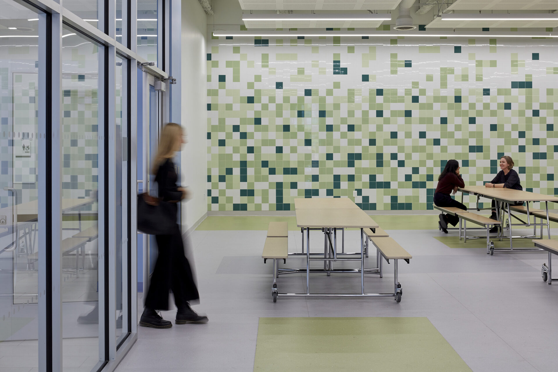 Photo of flexible cafeteria and event space at Flatbush Ascend Middle School, designed by MBB Architects