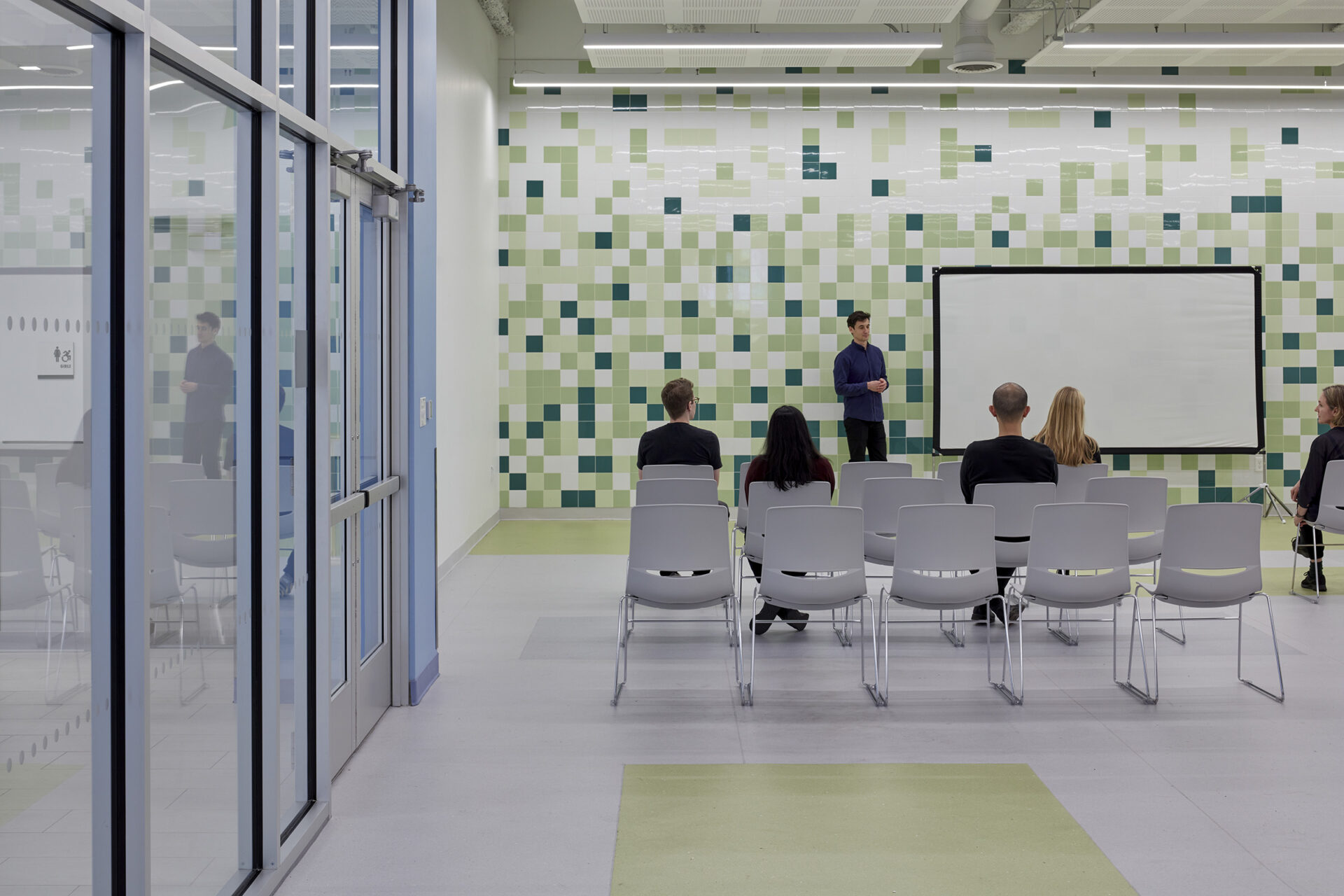 Photo of flexible cafeteria and event space at Flatbush Ascend Middle School, designed by MBB Architects